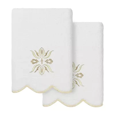 Linum Home Textiles Flower Crest Scallop 2-pc. Embellished Hand Towel