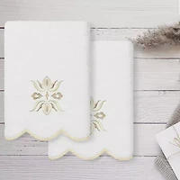 Linum Home Textiles Flower Crest Scallop 2-pc. Embellished Hand Towel