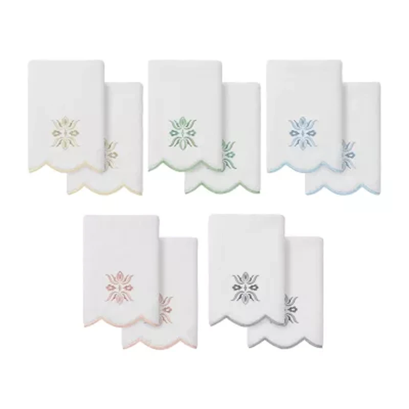 Linum Home Textiles Flower Crest Scallop 2-pc. Embellished Fingertip Towel