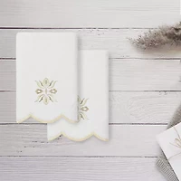 Linum Home Textiles Flower Crest Scallop 2-pc. Embellished Fingertip Towel