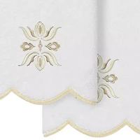 Linum Home Textiles Flower Crest Scallop 2-pc. Embellished Fingertip Towel