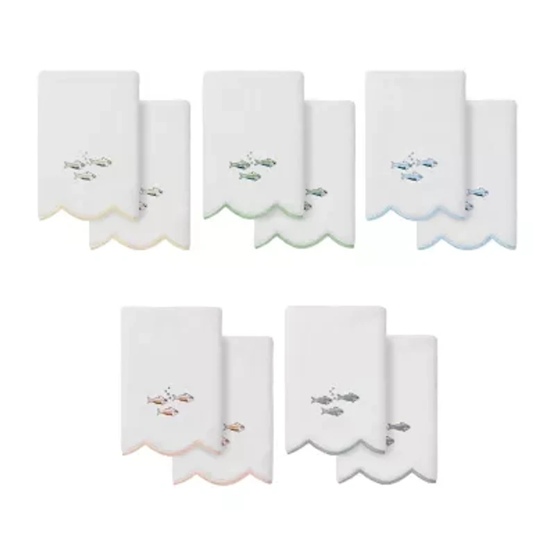 Linum Home Textiles Fish School Scallop 2-pc. Embellished Fingertip Towel