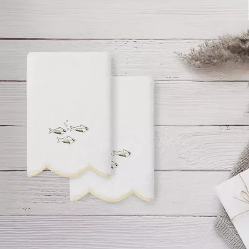 Linum Home Textiles Fish School Scallop 2-pc. Embellished Fingertip Towel