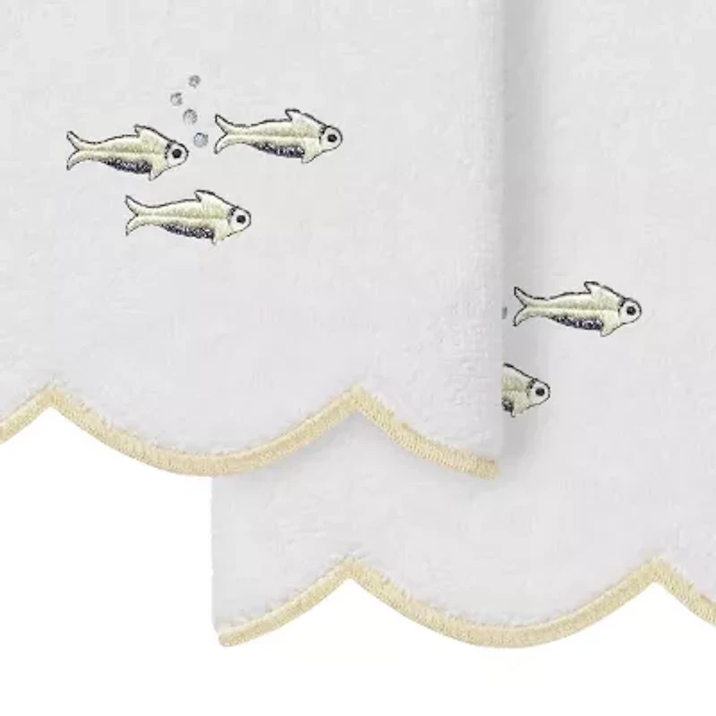 Linum Home Textiles Fish School Scallop 2-pc. Embellished Fingertip Towel
