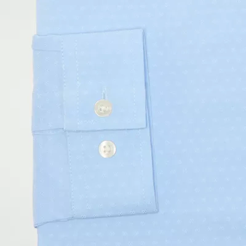 J. Ferrar Ultra Comfort Dobby Mens Regular Fit Stretch Fabric Wrinkle Free Long Sleeve Dress Shirt