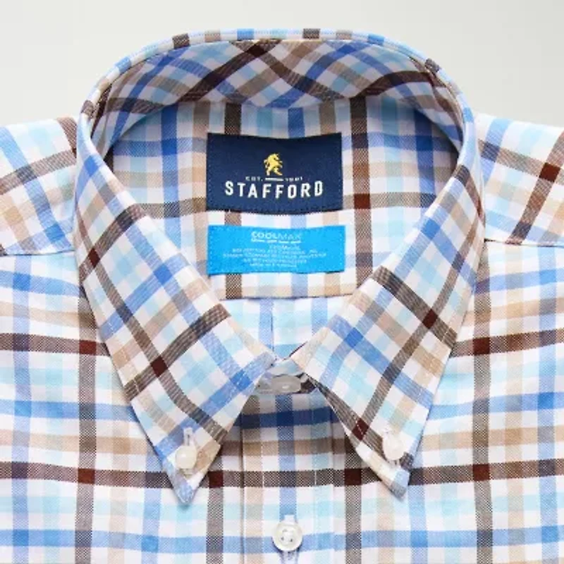 Stafford Coolmax All Season Ecomade Oxford Mens Regular Fit Stretch Fabric Wrinkle Free Long Sleeve Dress Shirt