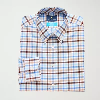 Stafford Coolmax All Season Ecomade Oxford Mens Regular Fit Stretch Fabric Wrinkle Free Long Sleeve Dress Shirt