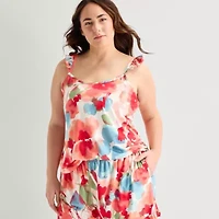 Ambrielle Womens Square Neck Sleeveless 2-pc. Plus Pajama Sets