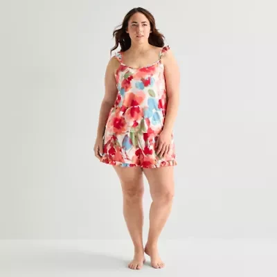 Ambrielle Womens Square Neck Sleeveless 2-pc. Plus Pajama Sets