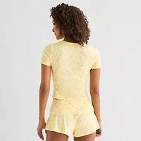 Arizona Body Cloud Kissed Womens Round Neck Short Sleeve Juniors Pajama Top