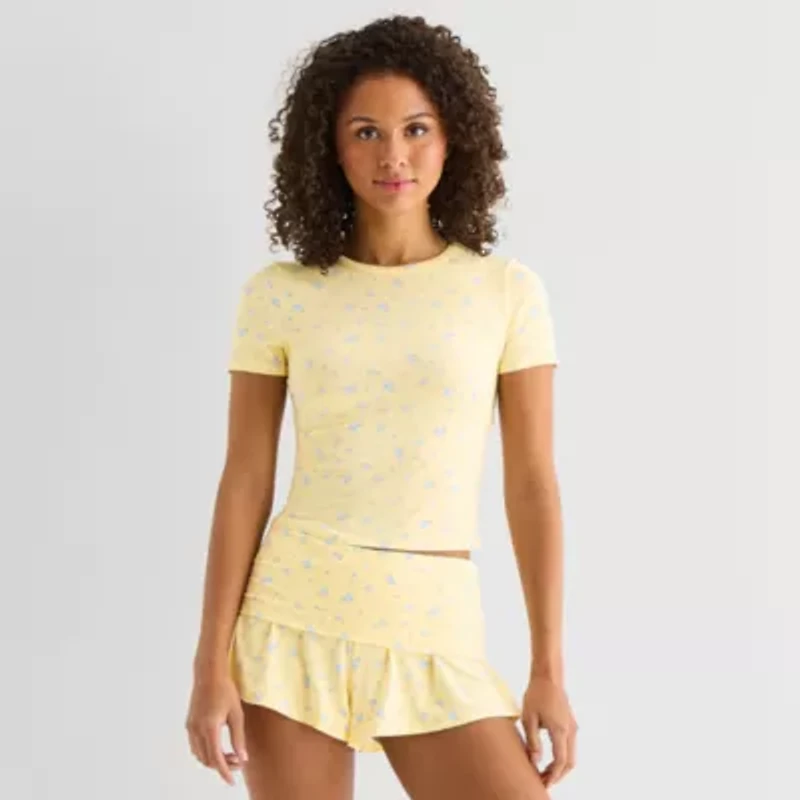 Arizona Body Cloud Kissed Womens Round Neck Short Sleeve Juniors Pajama Top