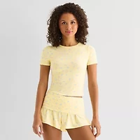 Arizona Body Cloud Kissed Womens Round Neck Short Sleeve Juniors Pajama Top