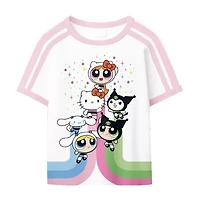 Little & Big Kid Girls Round Neck Short Sleeve Regular Fit Hello Kitty Powerpuff Graphic T-Shirt