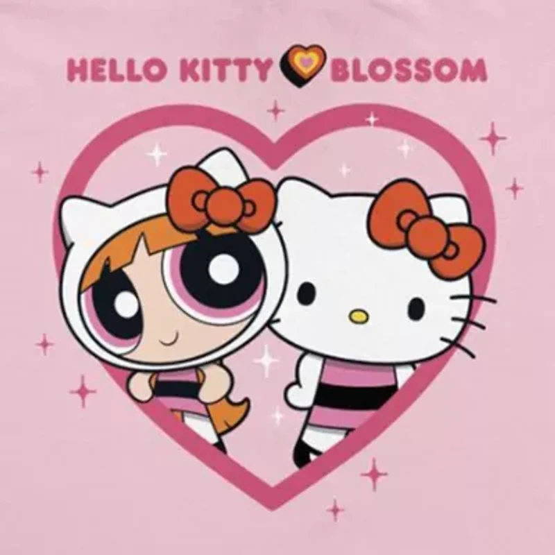 Jersey Little & Big Kid Girls V Neck Hello Kitty Powerpuff Short Sleeve