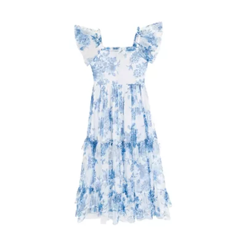 Rare Editions Big Kid Girls Short Sleeve Flutter Floral Maxi Dress