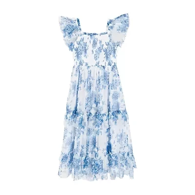 Rare Editions Big Kid Girls Short Sleeve Flutter Floral Maxi Dress