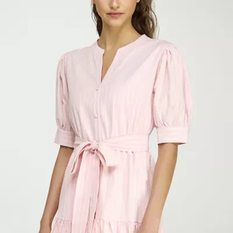 belle vie Womens Elbow Sleeve Striped Shirt Dress