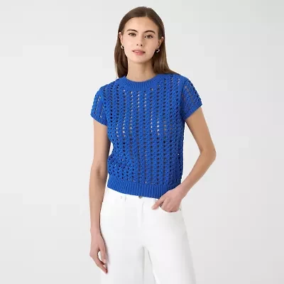 RM Rebecca Minkoff Womens Round Neck Short Sleeve Pullover Sweater
