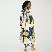 Premier Amour Womens Long Sleeve Floral Midi Fit + Flare Dress