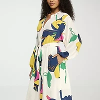 Premier Amour Womens Long Sleeve Floral Midi Fit + Flare Dress