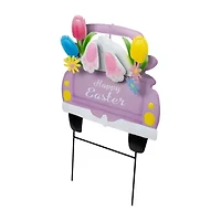 Northlight 14" Purple Back Seat Bunny Happy Outdoor Garden Stake Easter Yard Art