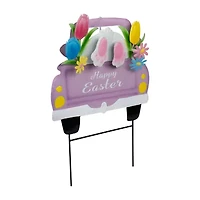 Northlight 14" Purple Back Seat Bunny Happy Outdoor Garden Stake Easter Yard Art