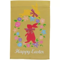 Northlight 18" Hopping Bunnies Happy Floral Outdoor Garden Flag