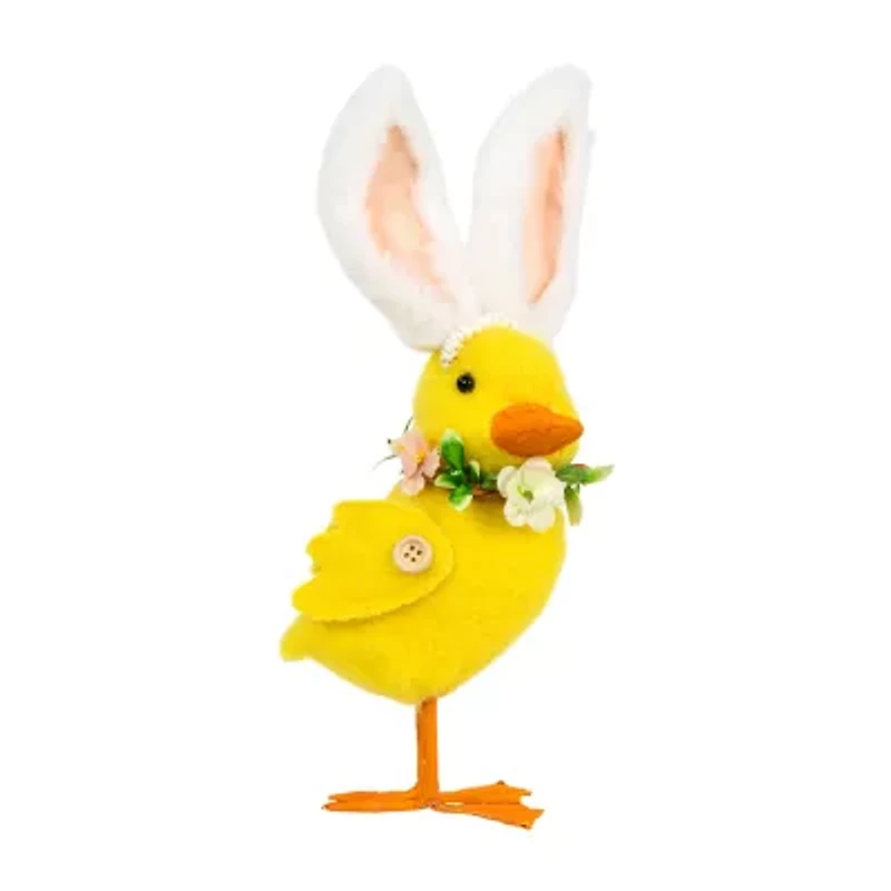 Northlight 10" Yellow Duckling With Rabbit Ears Floral Easter Figurine