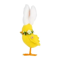 Northlight 10" Yellow Duckling With Rabbit Ears Floral Easter Figurine