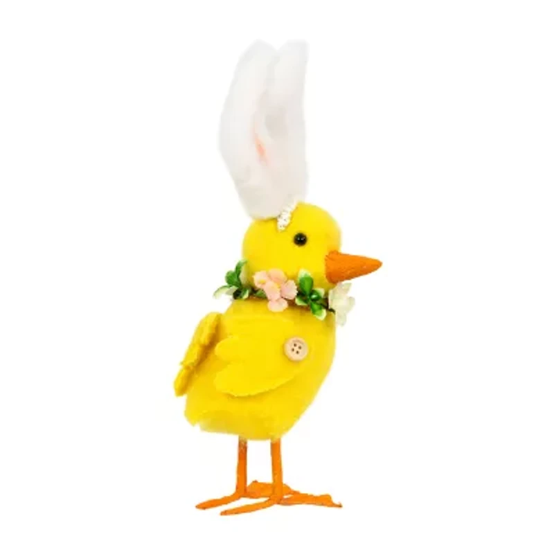 Northlight 10" Yellow Duckling With Rabbit Ears Floral Easter Figurine