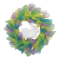 Northlight 24" Pastel Deco Mesh Ribbon Bunny Wreath