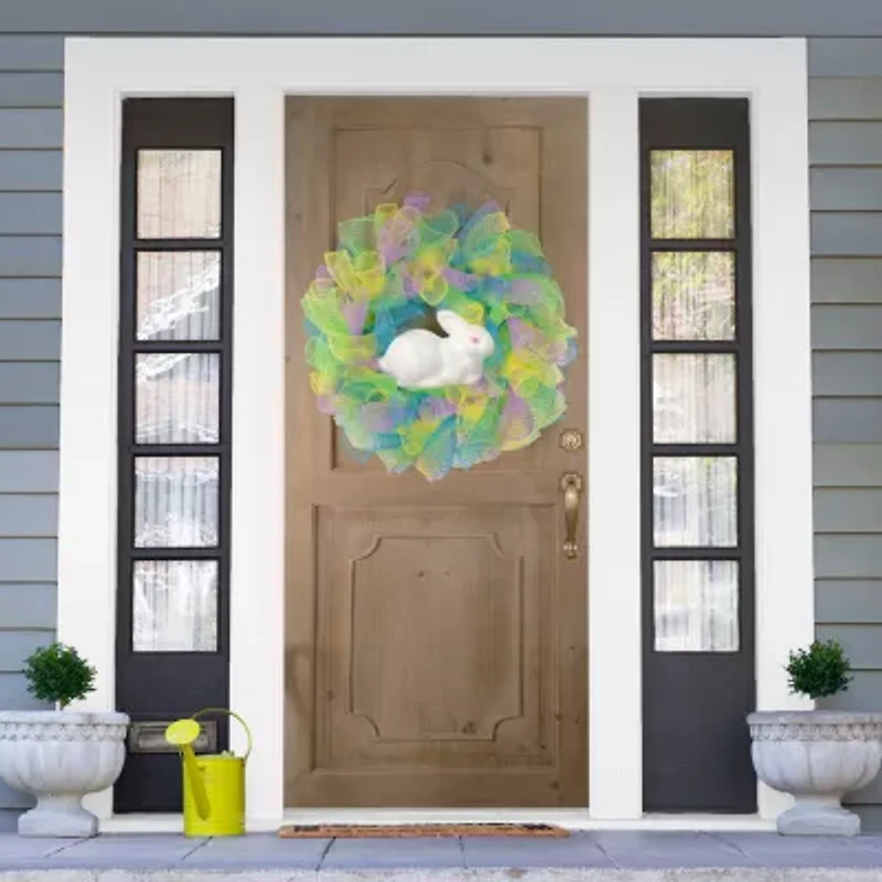 Northlight 24" Pastel Deco Mesh Ribbon Bunny Wreath