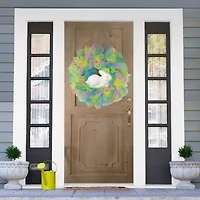 Northlight 24" Pastel Deco Mesh Ribbon Bunny Wreath