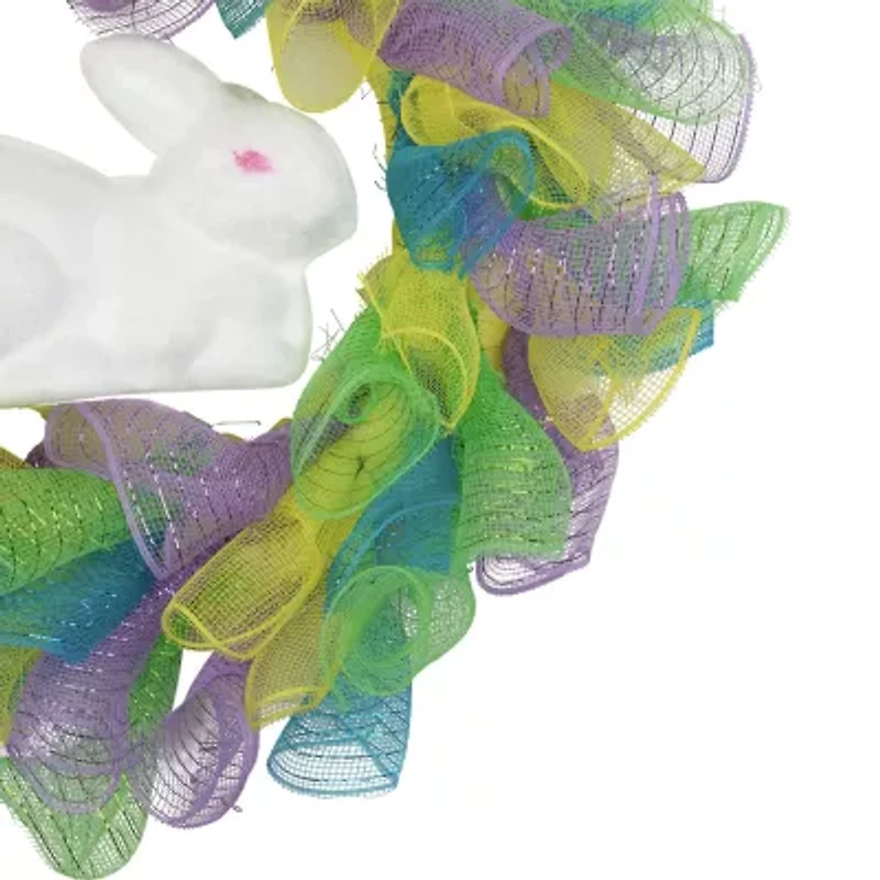Northlight 24" Pastel Deco Mesh Ribbon Bunny Wreath