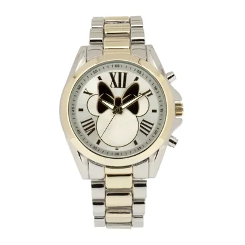 Disney Minnie Mouse Womens Silver-Tone Dial Two-Tone Bracelet Watch