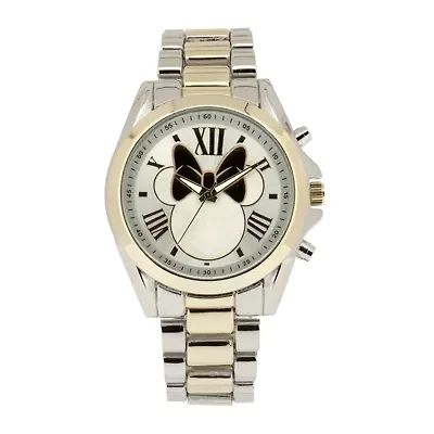 Disney Minnie Mouse Womens Silver-Tone Dial Two-Tone Bracelet Watch