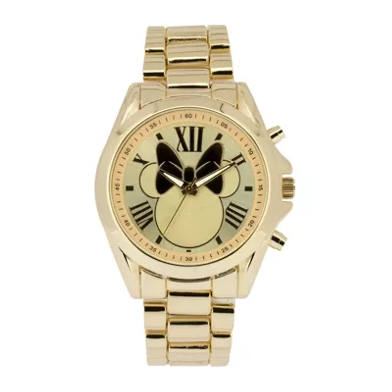 Disney Minnie Mouse Womens Gold-Tone Dial Gold-Tone Bracelet Watch
