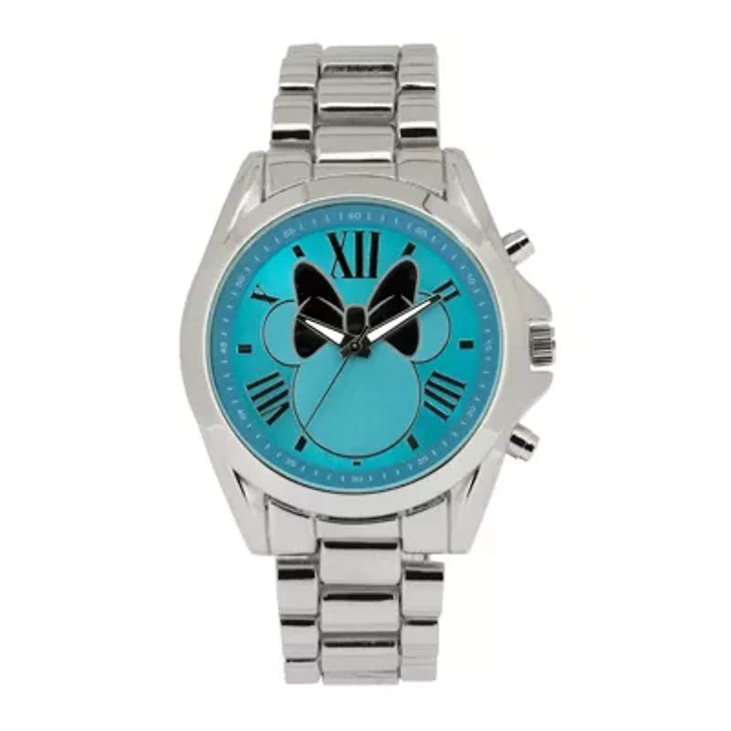 Disney Minnie Mouse Womens Blue Dial Silver-Tone Bracelet Watch