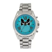 Disney Minnie Mouse Womens Blue Dial Silver-Tone Bracelet Watch