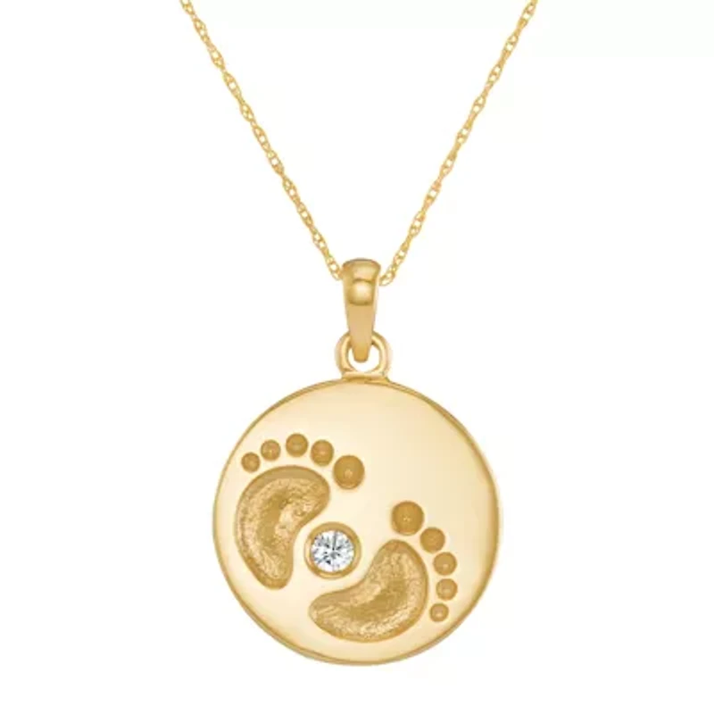 Personalized 10K Yellow Gold Name and Birthstone Footprints Pendant Necklace