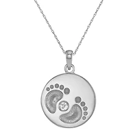Personalized 14K White Gold Name and Birthstone Footprints Pendant Necklace