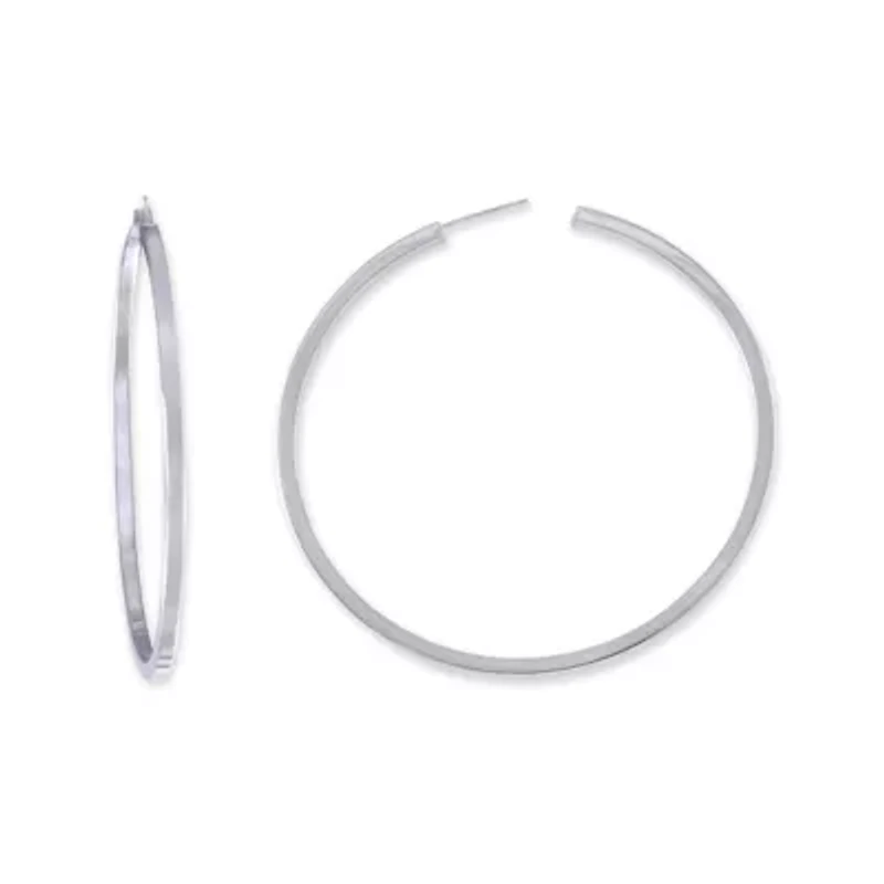 Sterling Silver 50mm Square-Edge Hoop Earrings