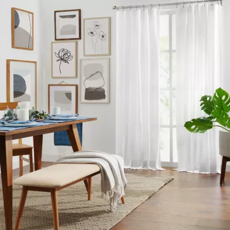 Fieldcrest Arden Solid Cotton Grommet Top Sheer Single Curtain Panel