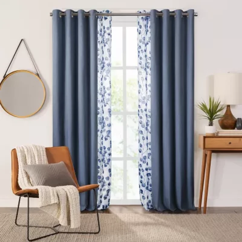 Fieldcrest Arden Botanical Leaf Cotton Grommet Top Sheer Single Curtain Panel