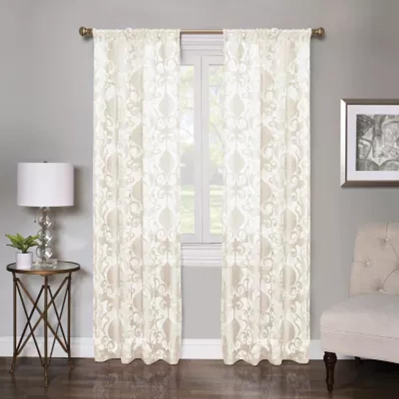 Regal Home Lombardi Floral Rod Pocket Sheer Single Curtain Panel