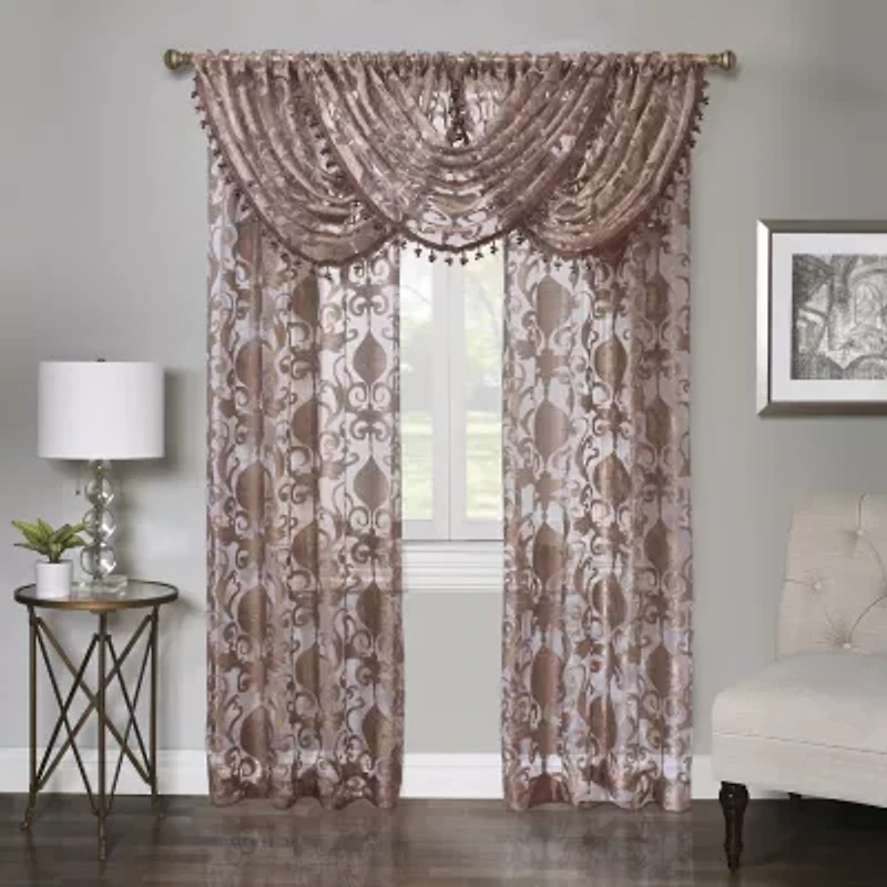 Regal Home Lombardi Floral Rod Pocket Waterfall Valance