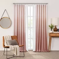 Fieldcrest Devin Flippable Ombre Cotton Chambray Rod Pocket Energy Saving 100% Blackout Single Curtain Panel