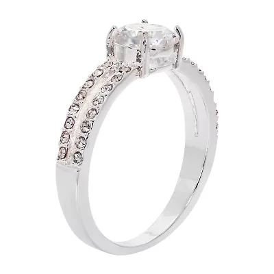 Sparkle Allure Womens Crystal Pure Silver Over Brass Solitaire Engagement Ring