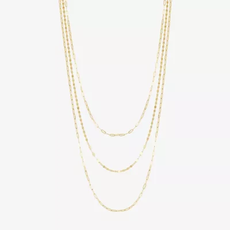 Layered Look Womens 14K Gold 20 Inch Paperclip Chain Necklace