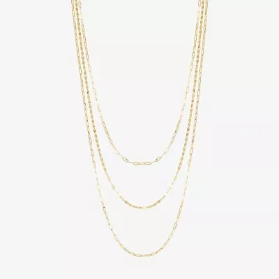 Layered Look Womens 14K Gold 20 Inch Paperclip Chain Necklace